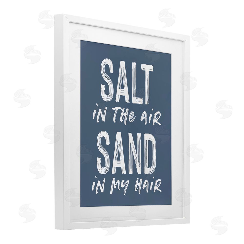 Lettered and Lined Summer Sentiment Salt Sand In Hair White Framed Print Under Glass Wall Art