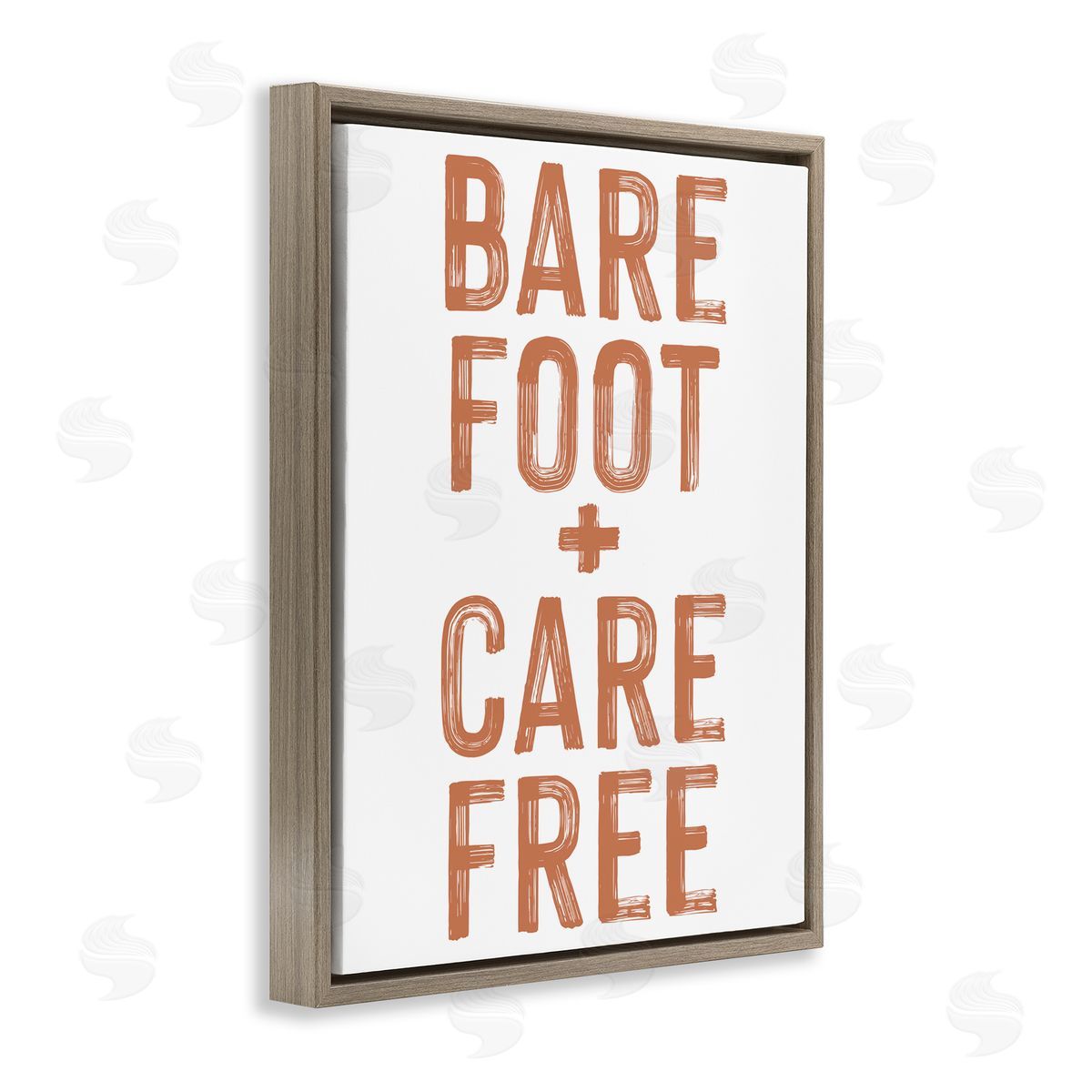 Lettered and Lined Barefoot Carefree Summer Sentiment Brown Floating Frame Canvas Wall Art Print