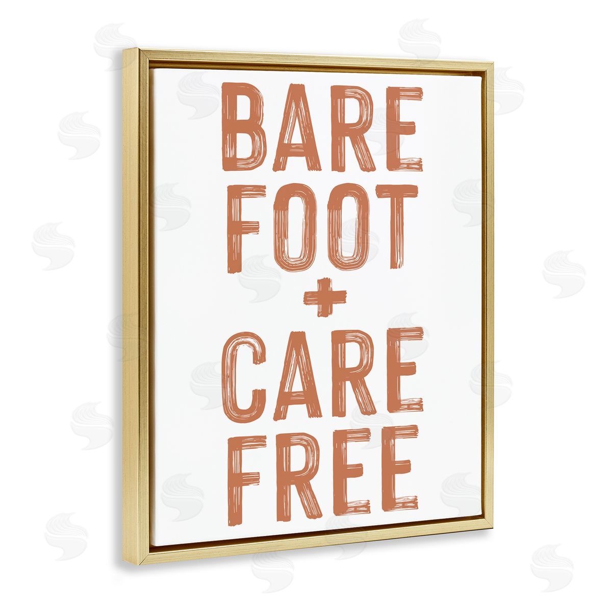 Lettered and Lined Barefoot Carefree Summer Sentiment Gold Floating Frame Canvas Wall Art Print