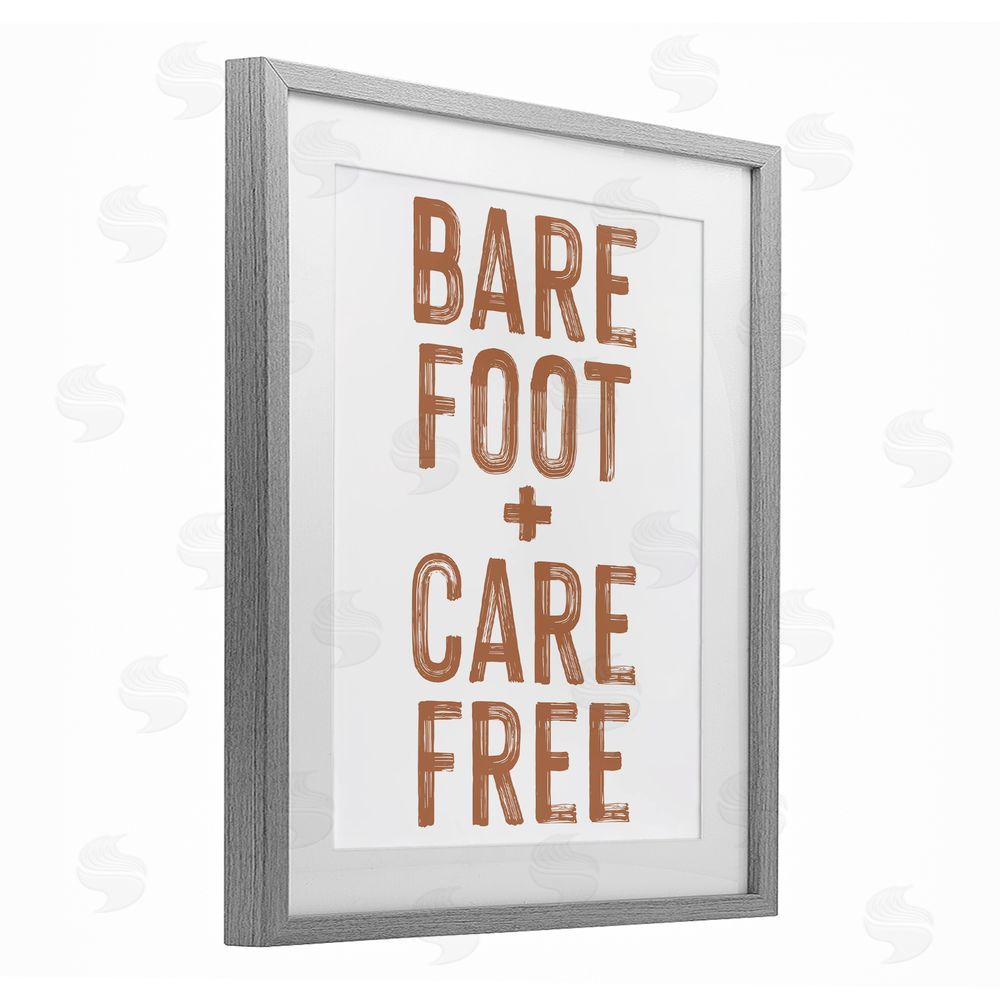 Lettered and Lined Barefoot Carefree Summer Sentiment Gray Framed Print Under Glass Wall Art