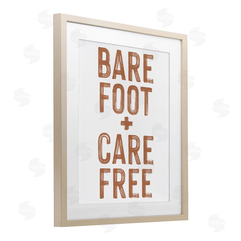 Lettered and Lined Barefoot Carefree Summer Sentiment Brown Framed Print Under Glass Wall Art
