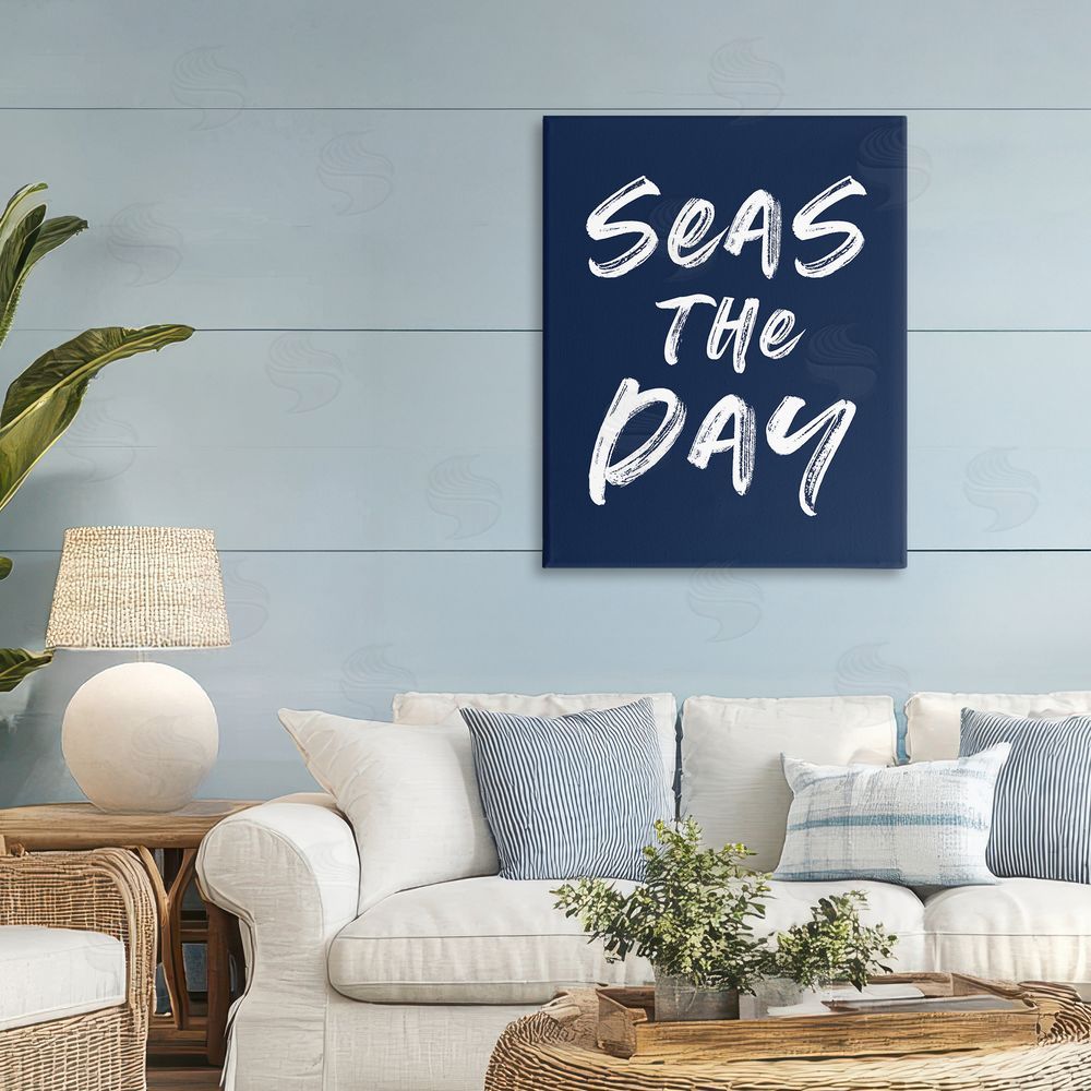 Lettered and Lined Seas The Day Sentiment Stretched Canvas Wall Art Print in Room