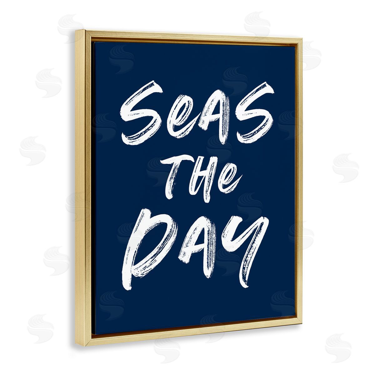 Lettered and Lined Seas The Day Sentiment Gold Floating Frame Canvas Wall Art Print