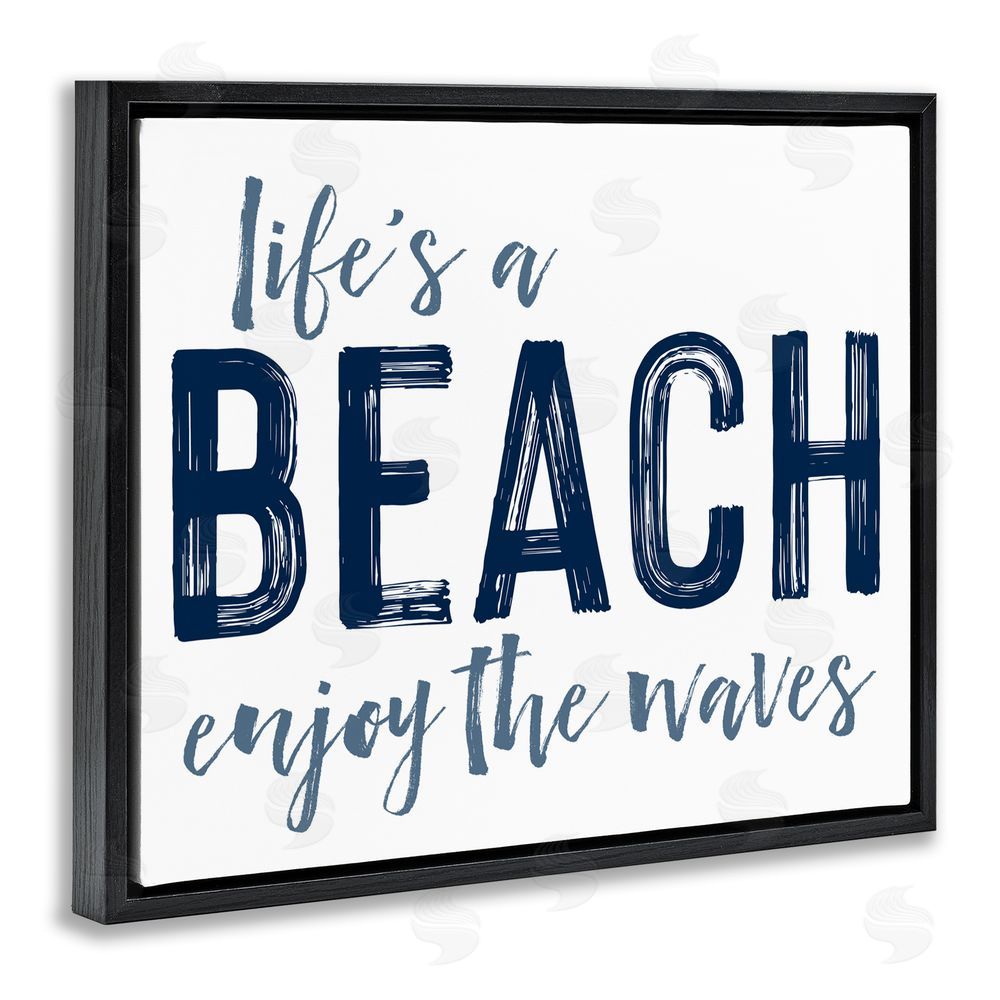 Lettered and Lined Summer Sentiment Enjoy Waves Black Floating Frame Canvas Wall Art Print