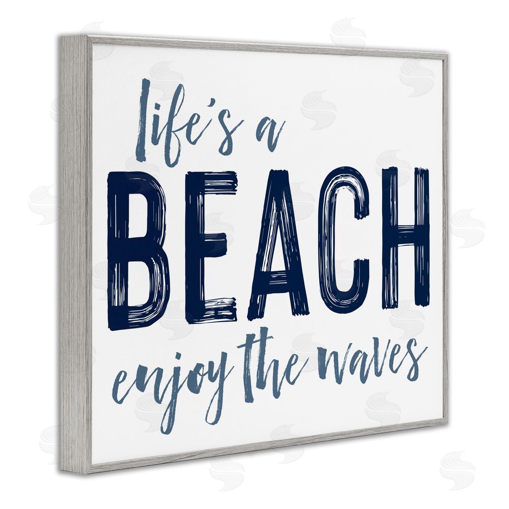 Lettered and Lined Summer Sentiment Enjoy Waves Gray Framed Giclee Print Wall Art