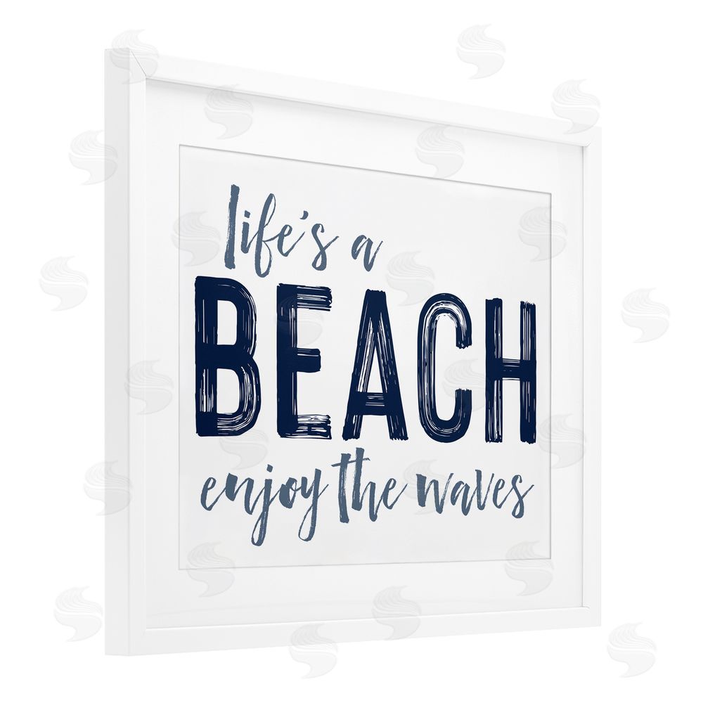 Lettered and Lined Summer Sentiment Enjoy Waves White Framed Print Under Glass Wall Art