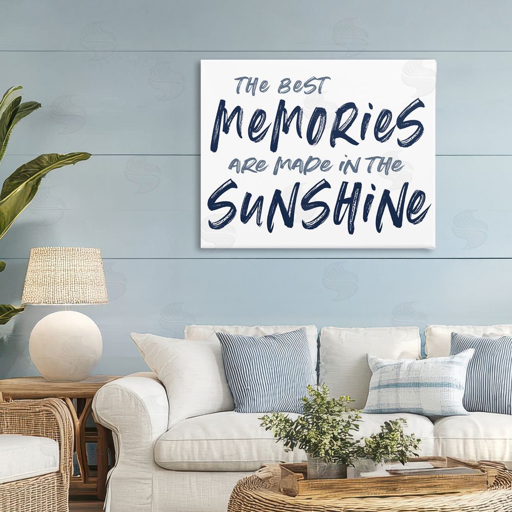Lettered and Lined Memories Made In Sunshine Stretched Canvas Wall Art Print in Room