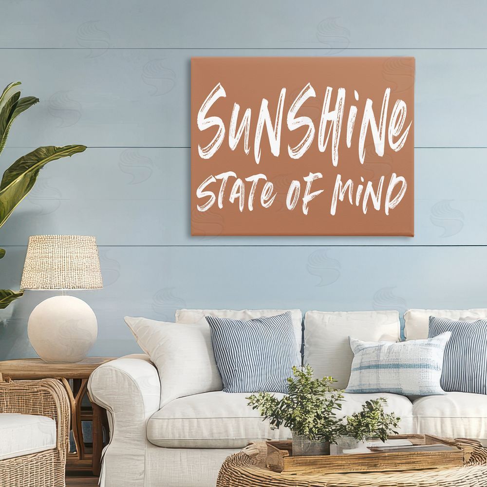 Lettered and Lined Summery Sunshine State Of Mind Stretched Canvas Wall Art Print in Room