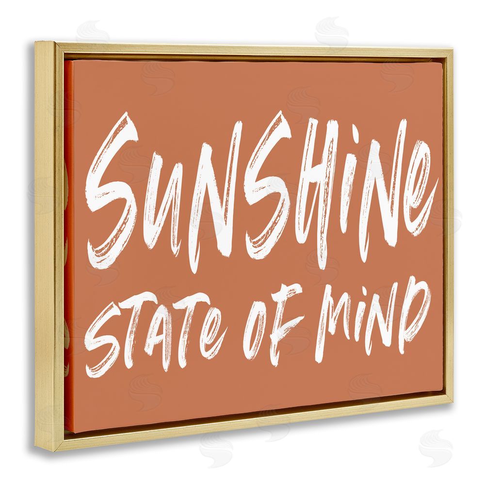 Lettered and Lined Summery Sunshine State Of Mind Gold Floating Frame Canvas Wall Art Print