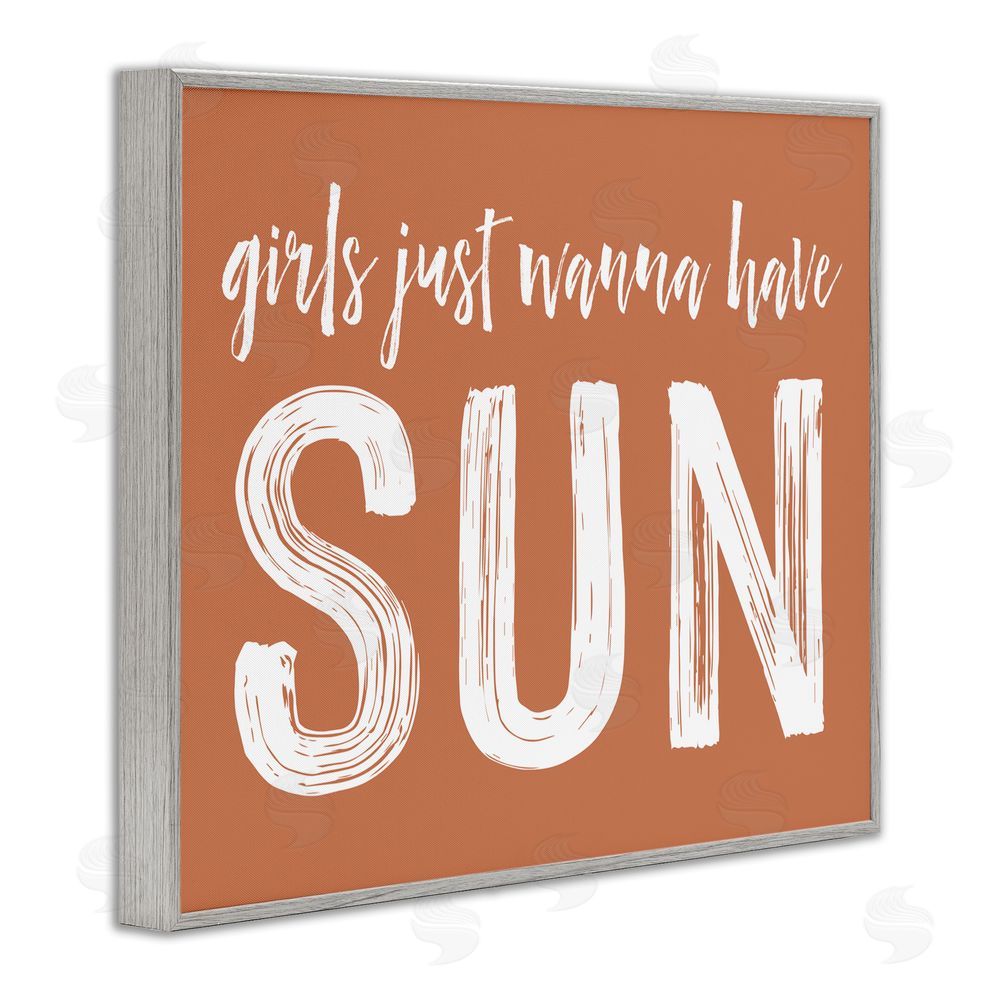 Lettered and Lined Girls Wanna Have Sun Brown Gray Framed Giclee Print Wall Art