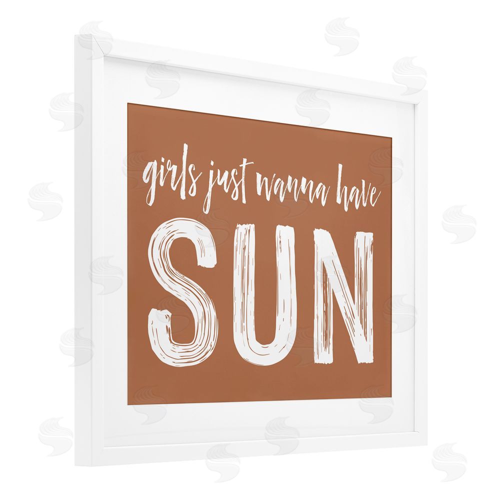 Lettered and Lined Girls Wanna Have Sun Brown White Framed Print Under Glass Wall Art