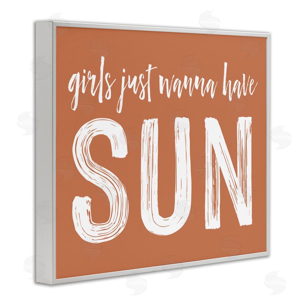 Lettered and Lined Girls Wanna Have Sun Brown White Framed Giclee Print Wall Art