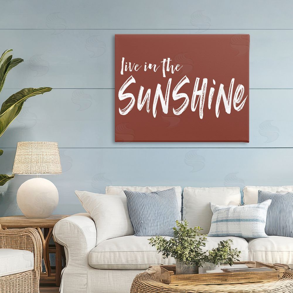 Lettered and Lined Live In The Sunshine Brown Stretched Canvas Wall Art Print in Room
