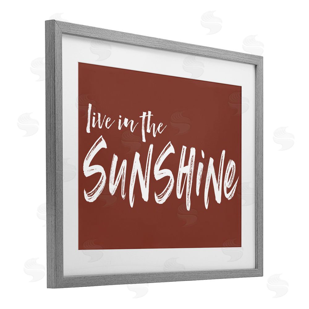 Lettered and Lined Live In The Sunshine Brown Gray Framed Print Under Glass Wall Art