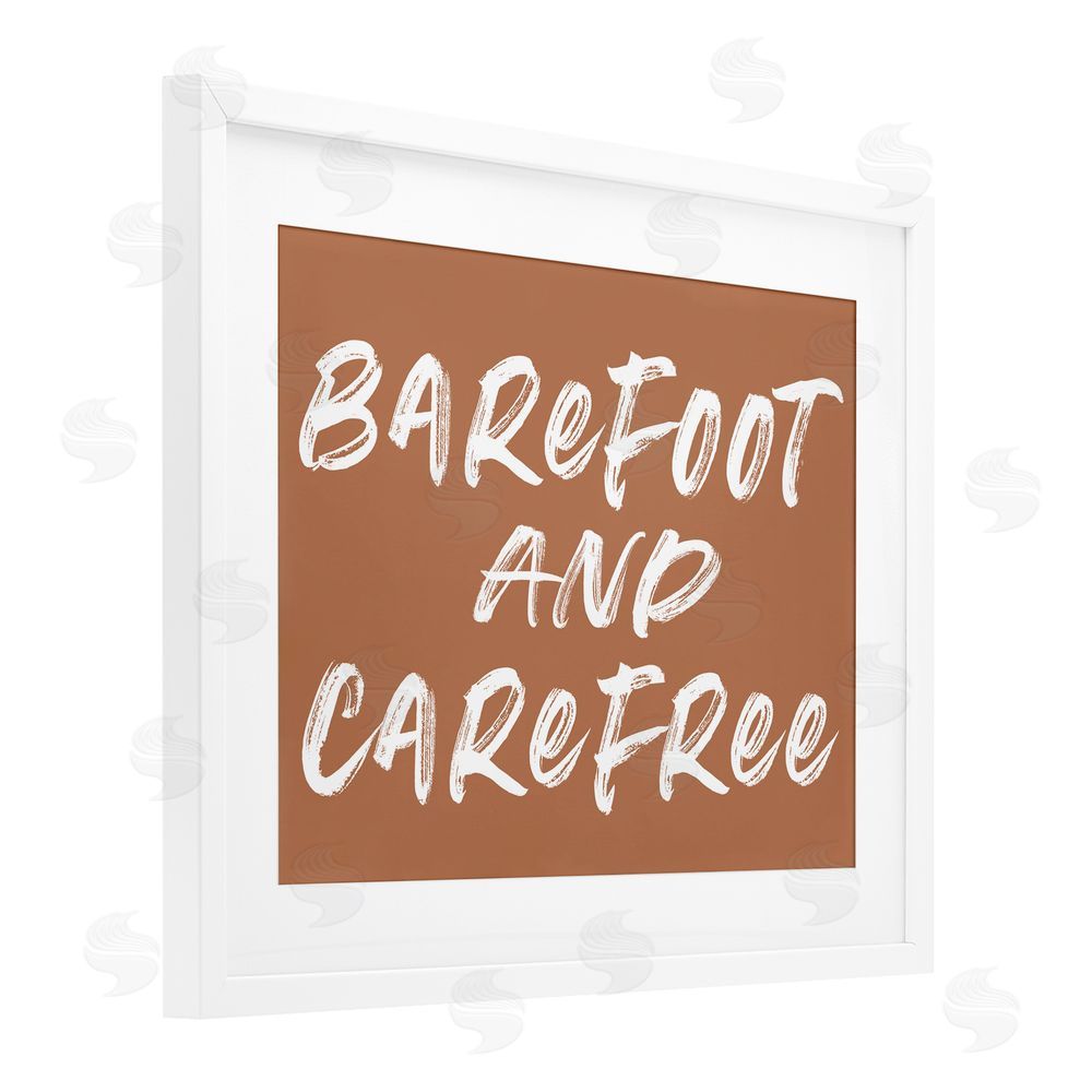 Lettered and Lined Barefoot & Carefree Brown White Framed Print Under Glass Wall Art