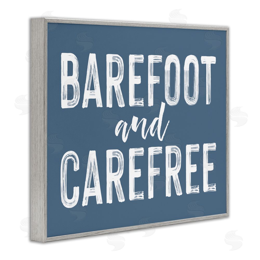 Lettered and Lined Barefoot & Carefree Blue Gray Framed Giclee Print Wall Art