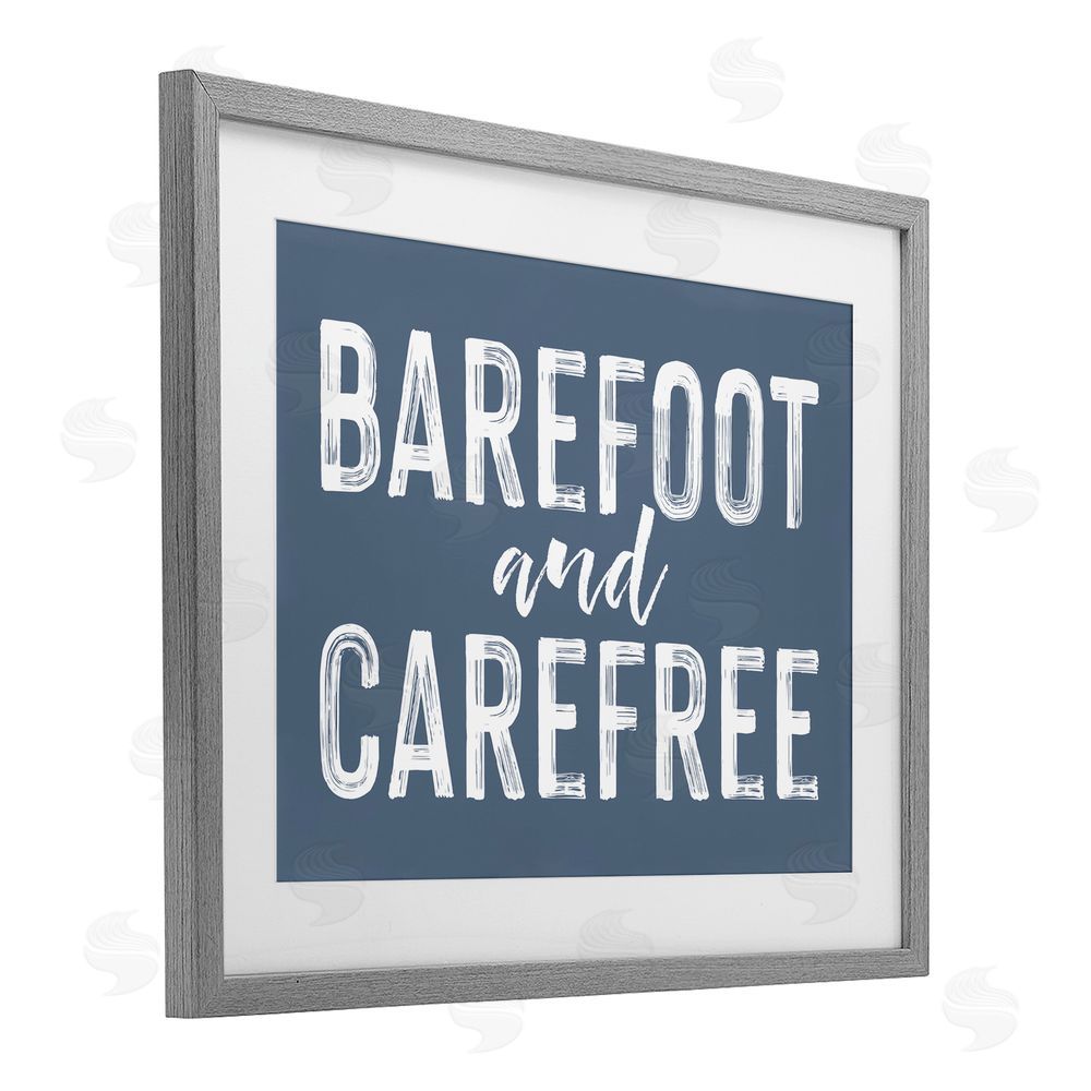 Lettered and Lined Barefoot & Carefree Blue Gray Framed Print Under Glass Wall Art