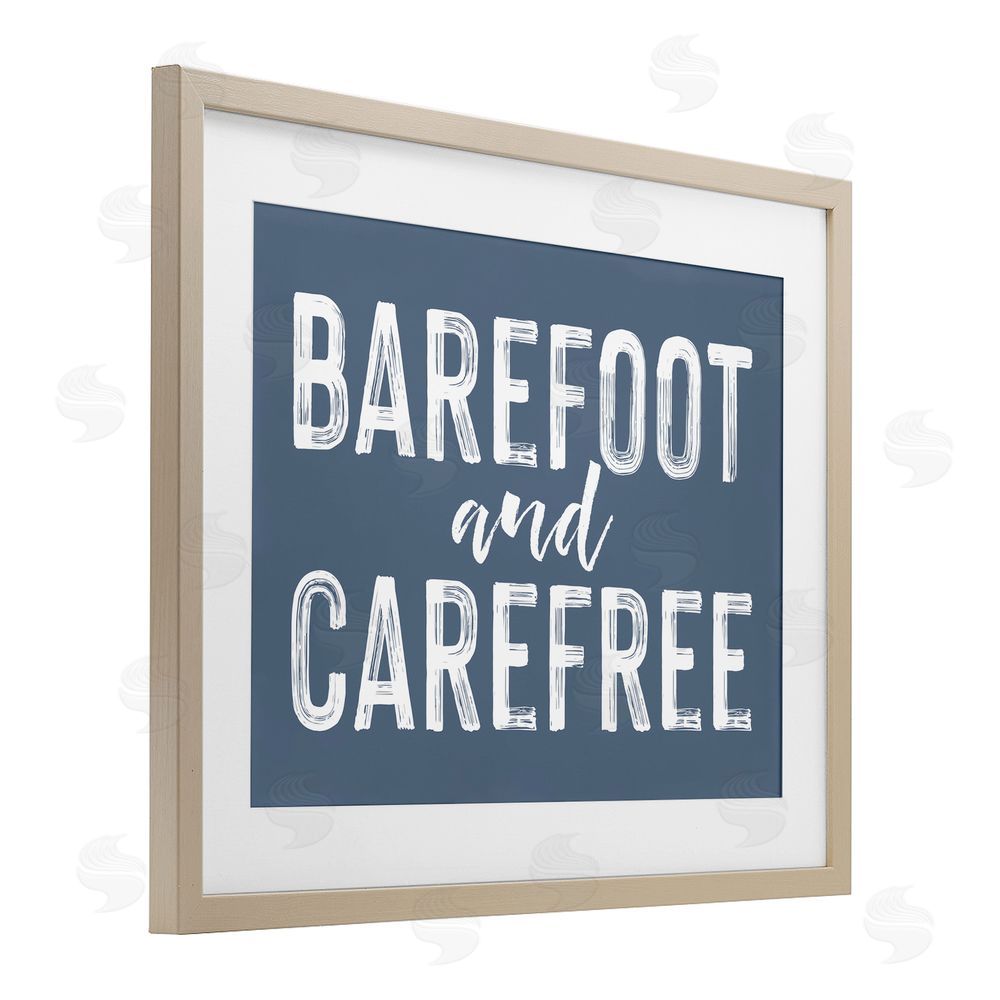 Lettered and Lined Barefoot & Carefree Blue Brown Framed Print Under Glass Wall Art