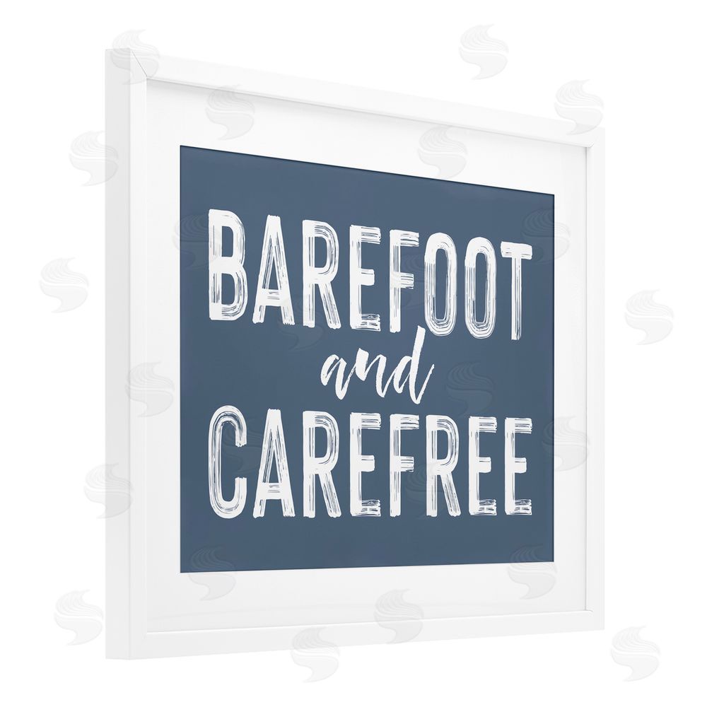 Lettered and Lined Barefoot & Carefree Blue White Framed Print Under Glass Wall Art