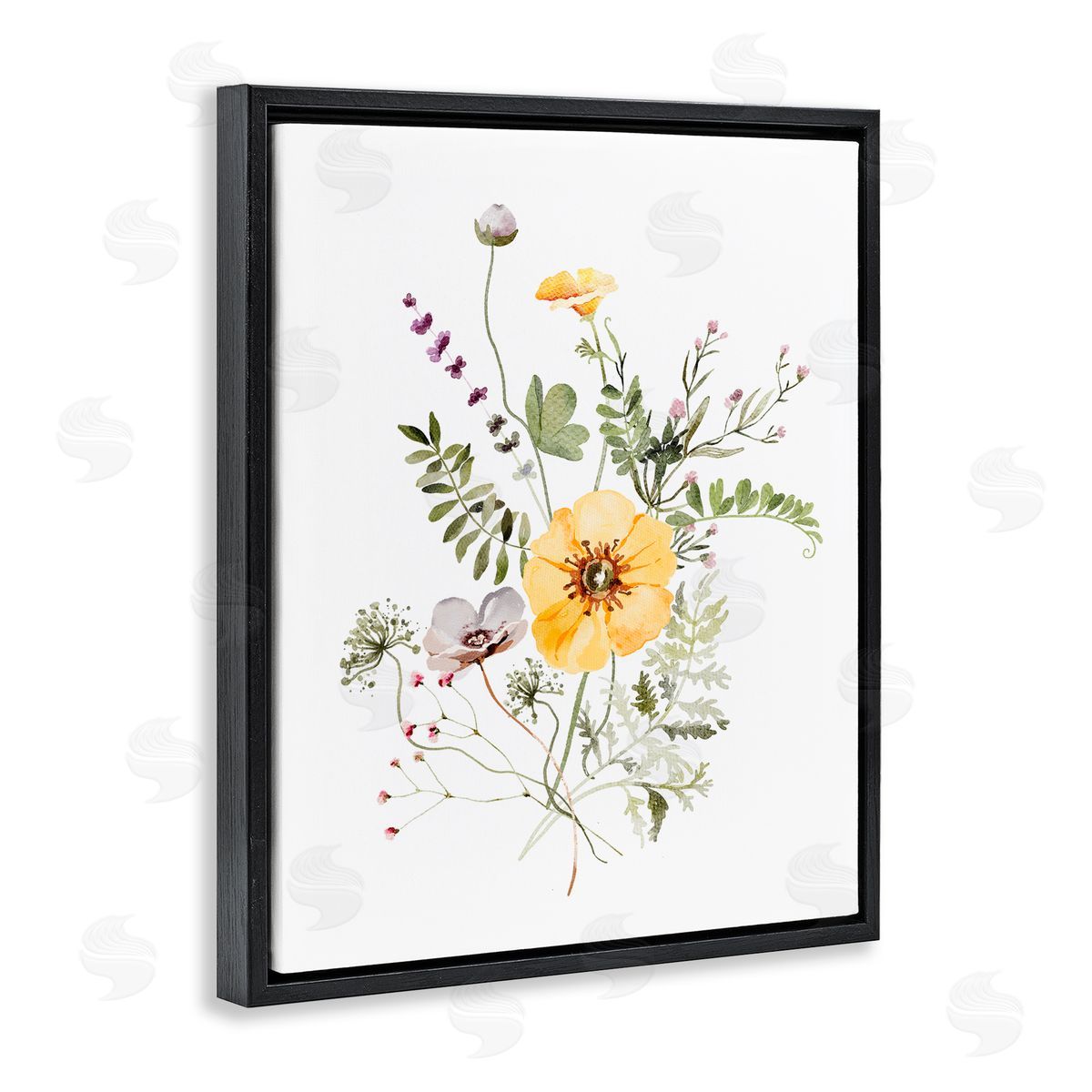 Lettered and Lined Gardening Herb Blooms Black Floating Frame Canvas Wall Art Print