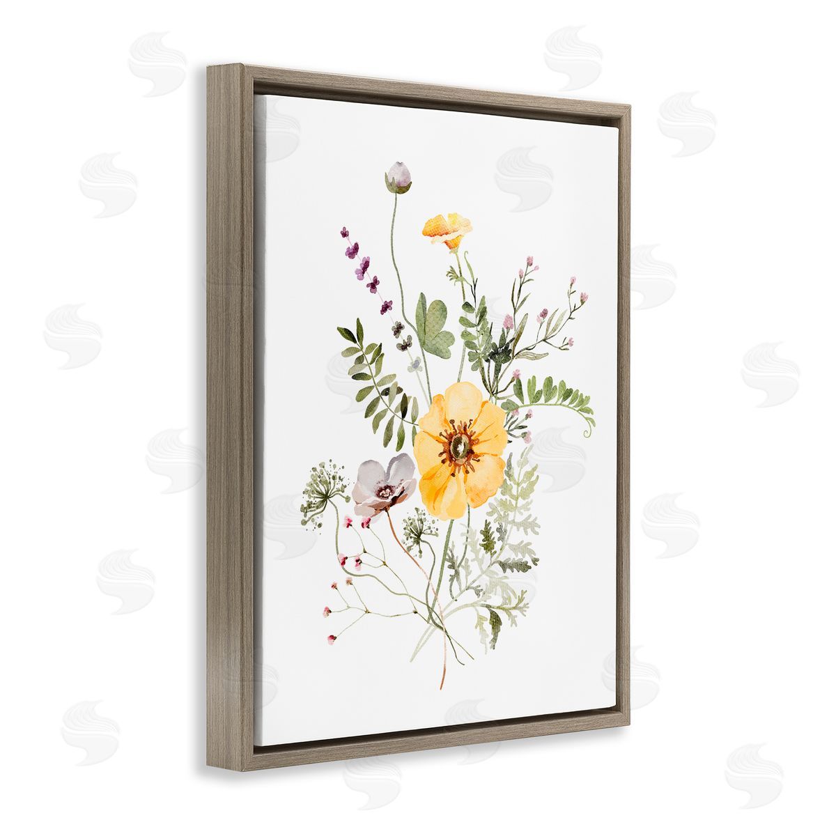 Lettered and Lined Gardening Herb Blooms Brown Floating Frame Canvas Wall Art Print