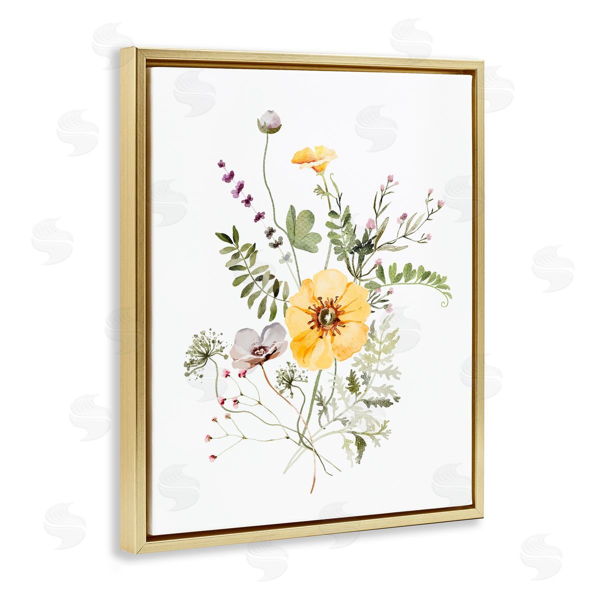 Lettered and Lined Gardening Herb Blooms Gold Floating Frame Canvas Wall Art Print