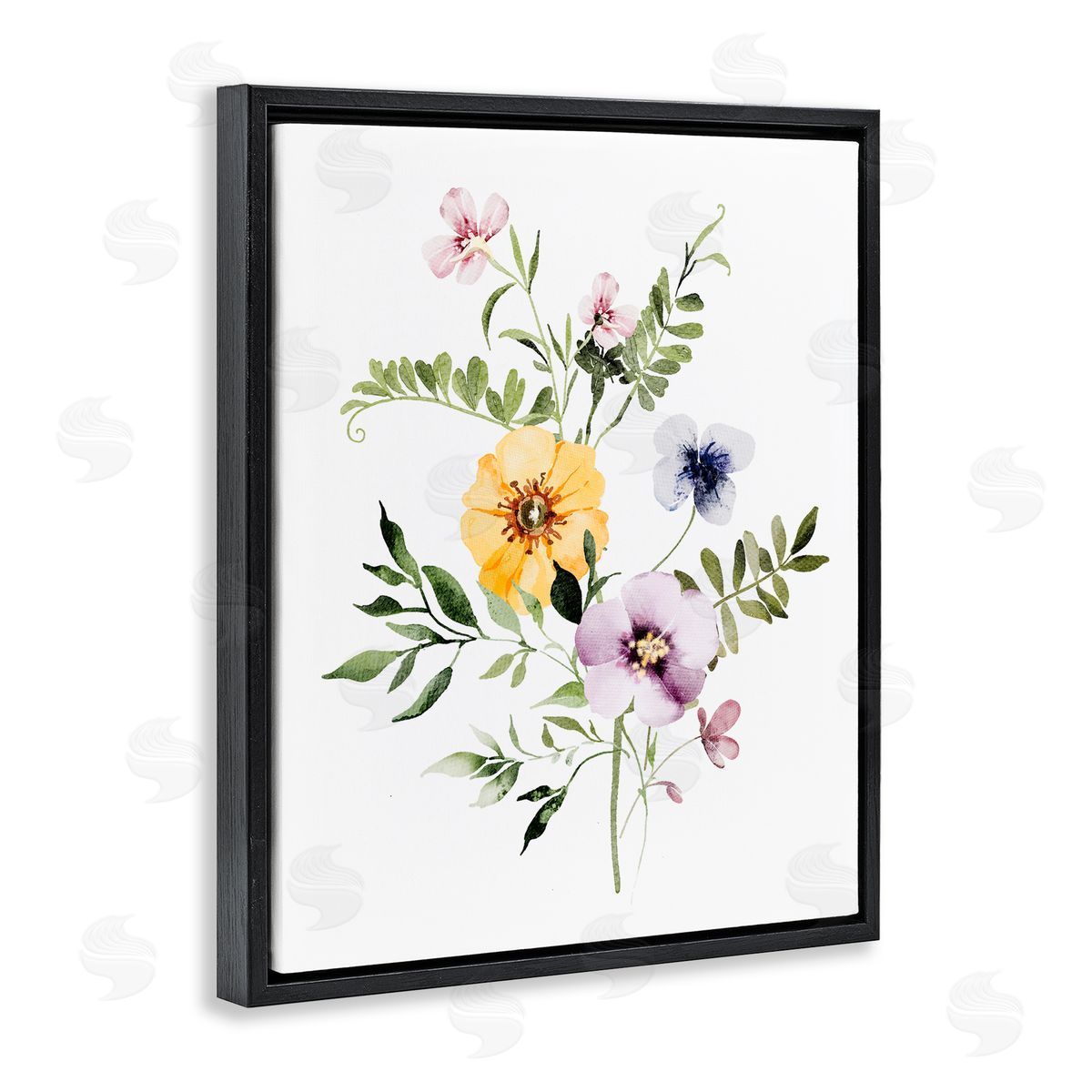 Lettered and Lined Garden Herbs Blooming Black Floating Frame Canvas Wall Art Print