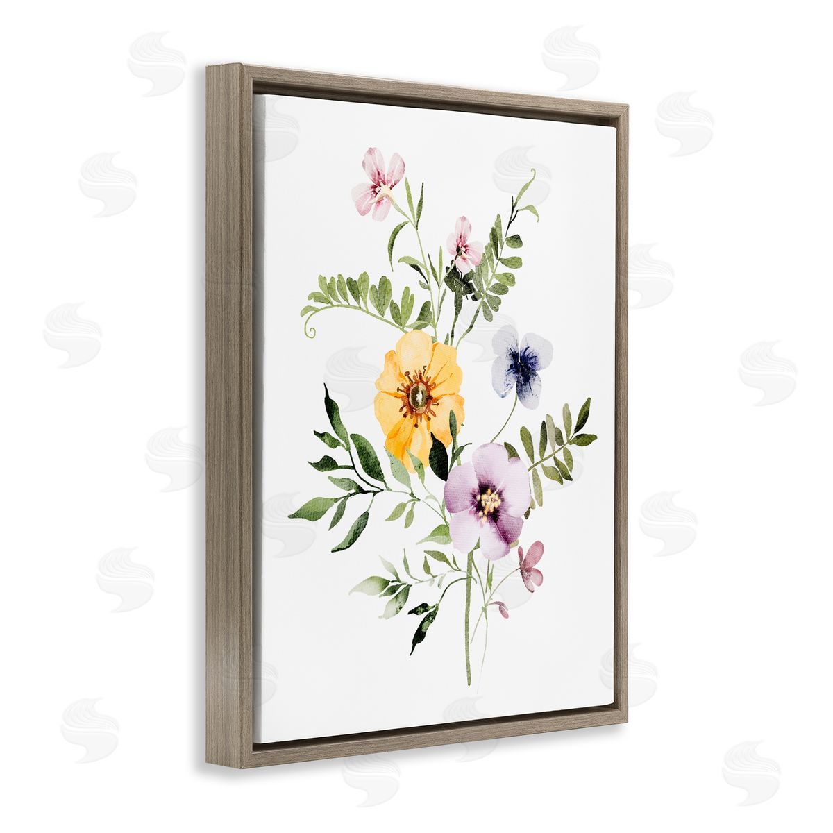 Lettered and Lined Garden Herbs Blooming Brown Floating Frame Canvas Wall Art Print