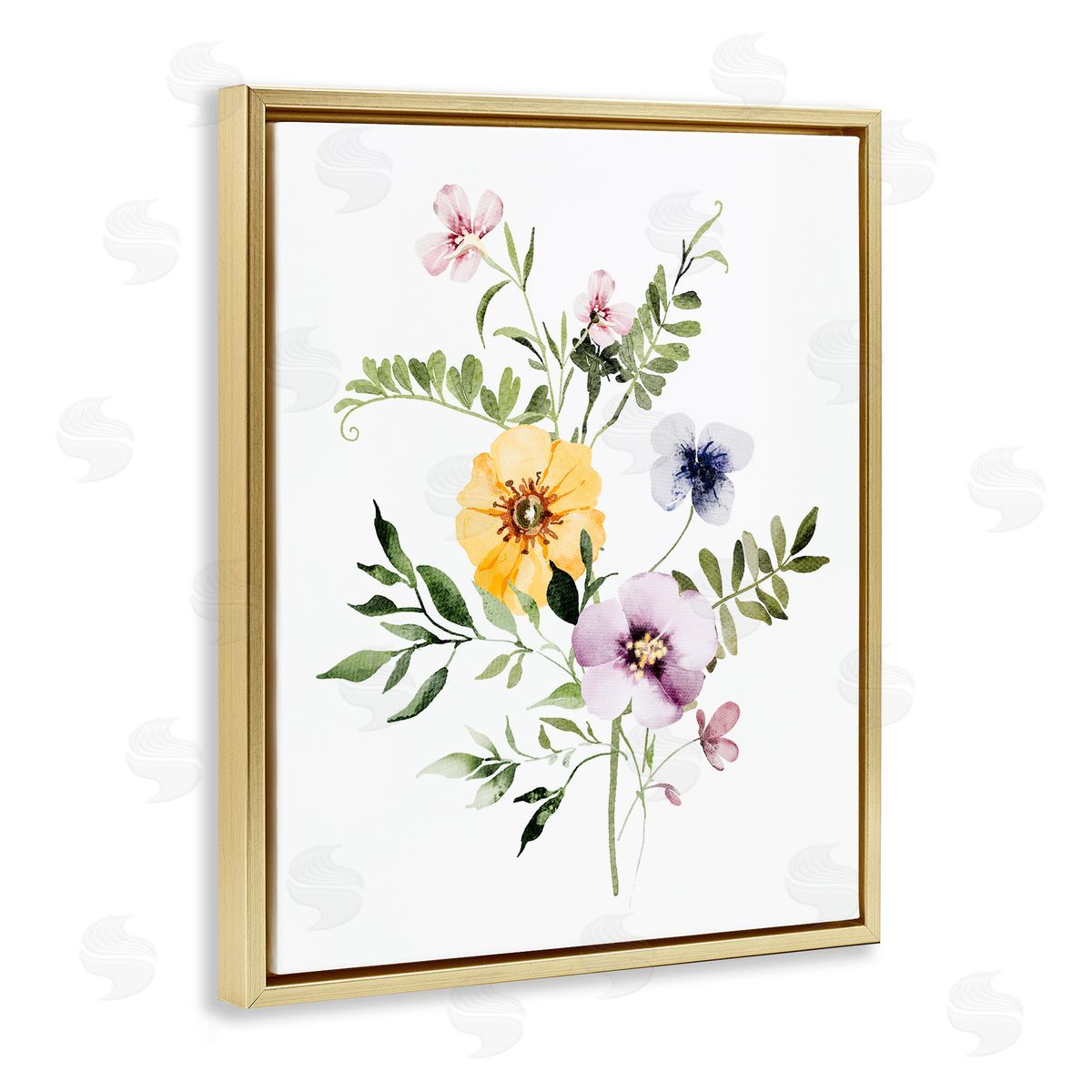 Lettered and Lined Garden Herbs Blooming Gold Floating Frame Canvas Wall Art Print