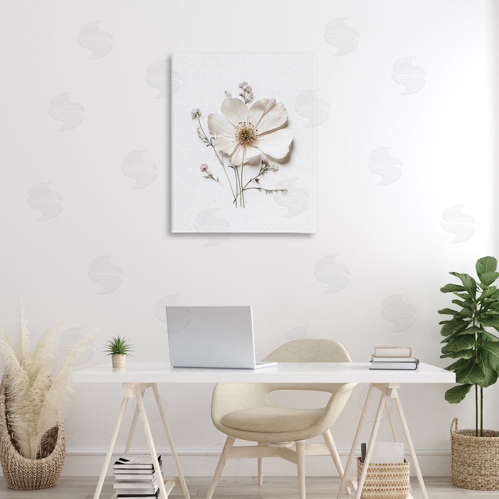 Lettered and Lined Simple Pressed Cottage Flower Stretched Canvas Wall Art Print in Room