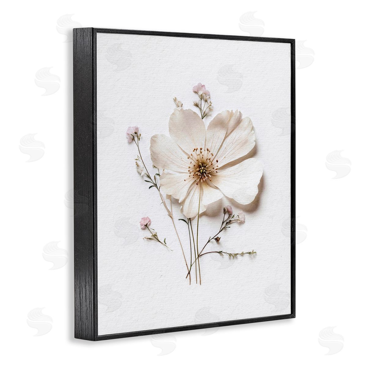 Lettered and Lined Simple Pressed Cottage Flower Black Framed Giclee Print Wall Art