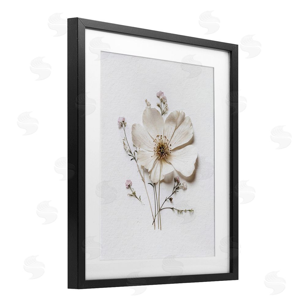 Lettered and Lined Simple Pressed Cottage Flower Black Framed Print Under Glass Wall Art