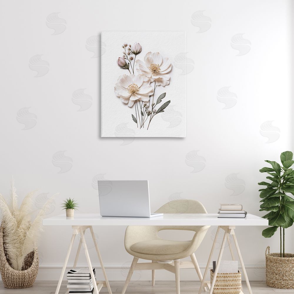 Lettered and Lined Elegant Pressed Flowers Stretched Canvas Wall Art Print in Room