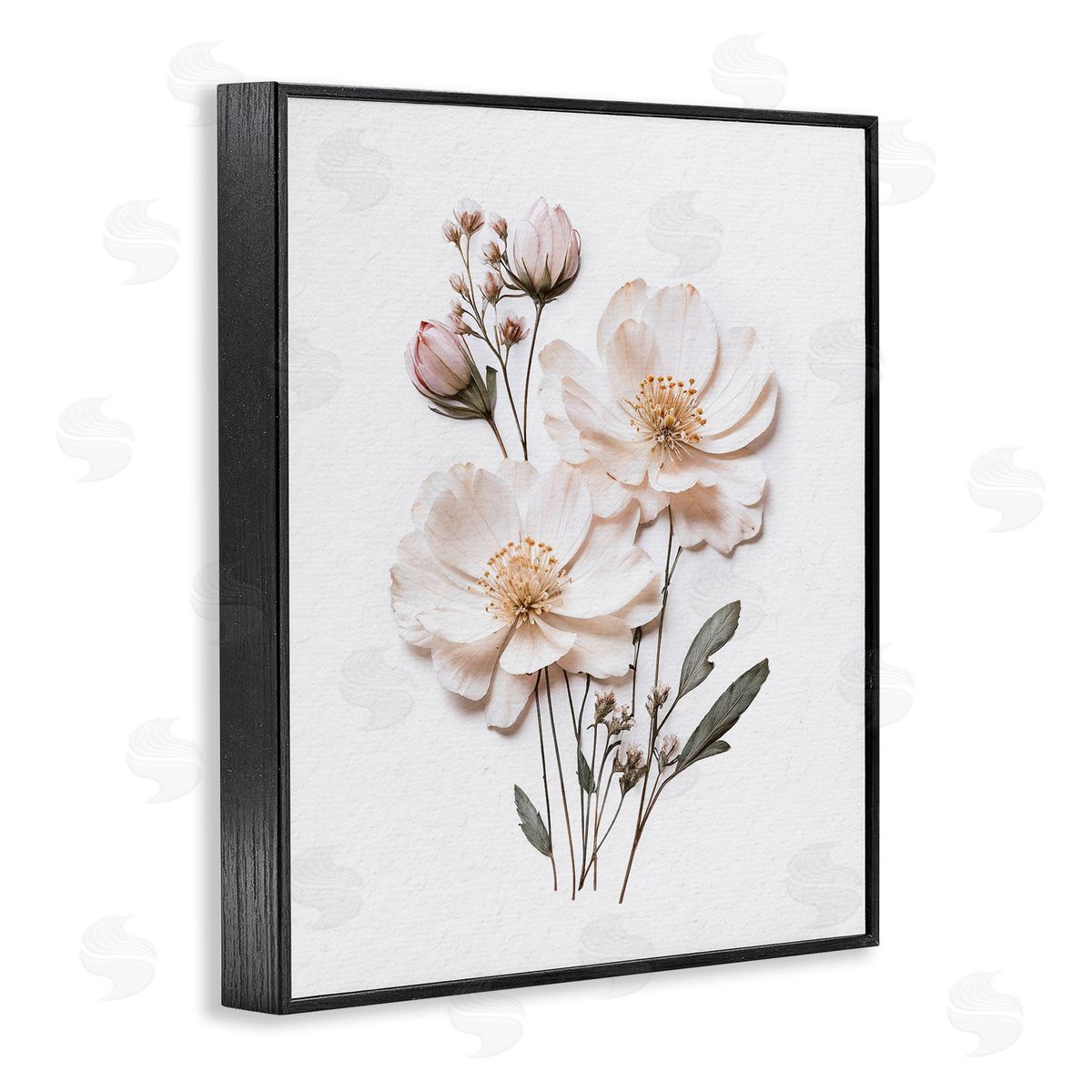 Lettered and Lined Elegant Pressed Flowers Black Framed Giclee Print Wall Art