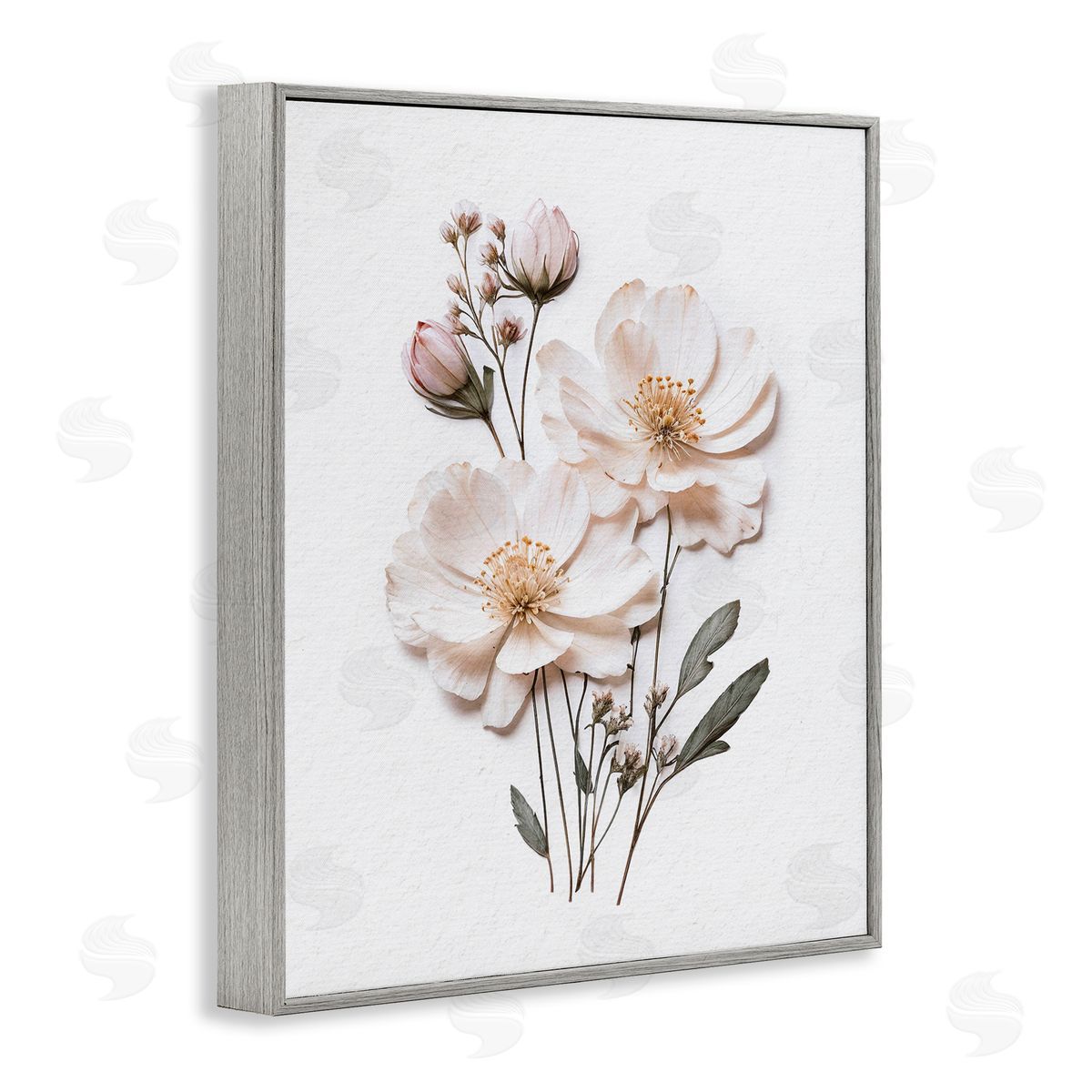 Lettered and Lined Elegant Pressed Flowers Gray Framed Giclee Print Wall Art