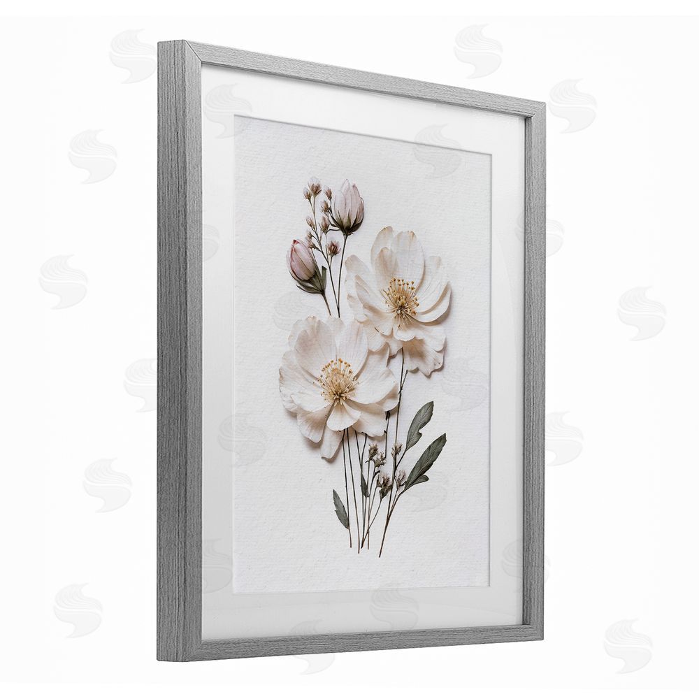 Lettered and Lined Elegant Pressed Flowers Gray Framed Print Under Glass Wall Art