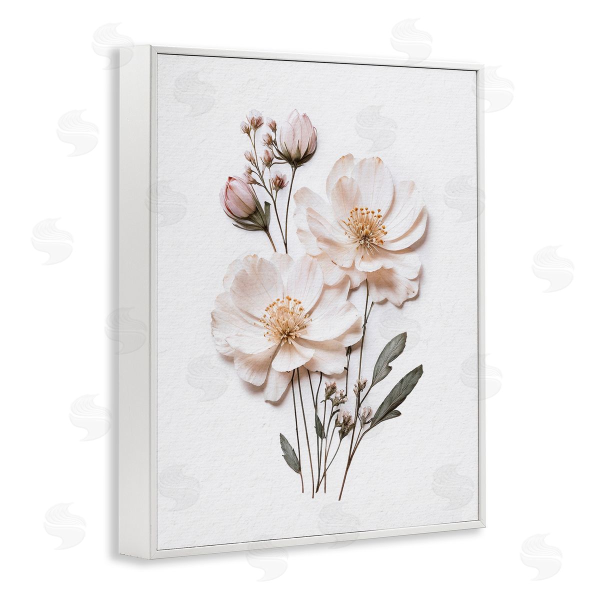 Lettered and Lined Elegant Pressed Flowers White Framed Giclee Print Wall Art