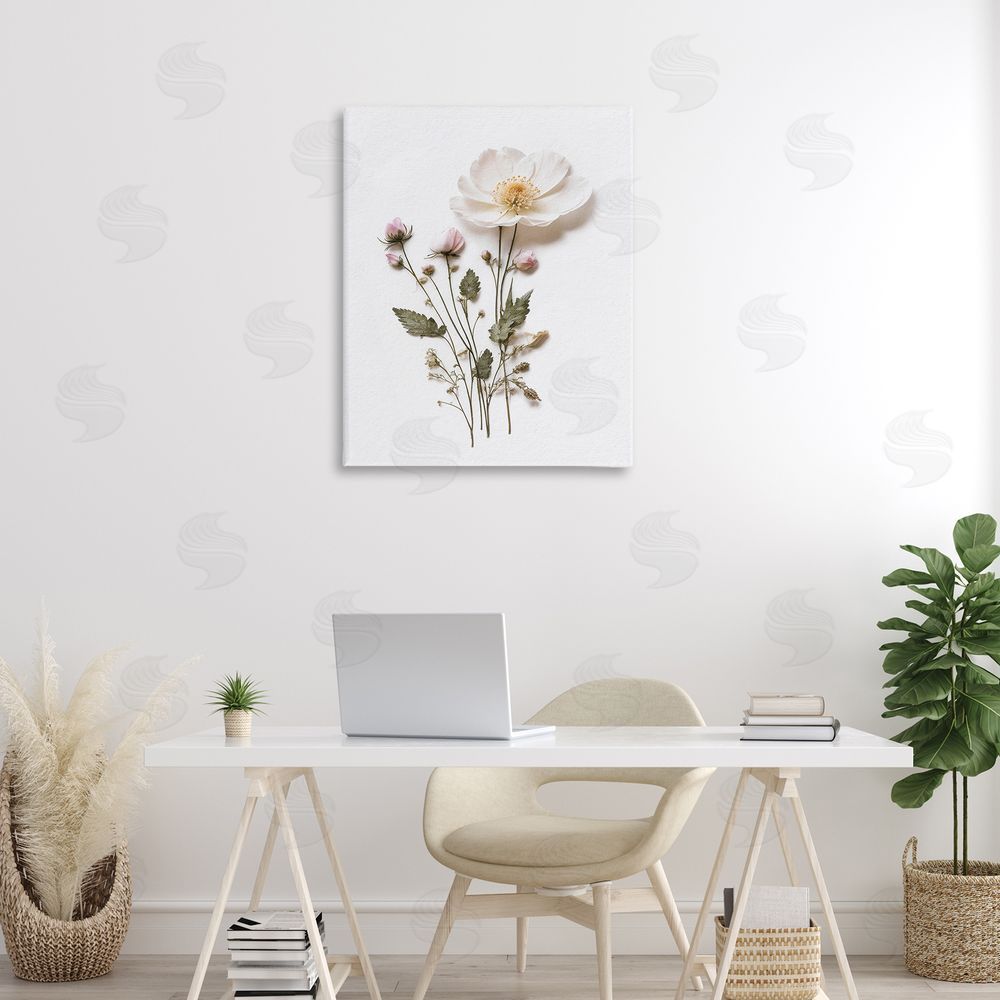 Lettered and Lined Simple Pressed Flowers Stretched Canvas Wall Art Print in Room