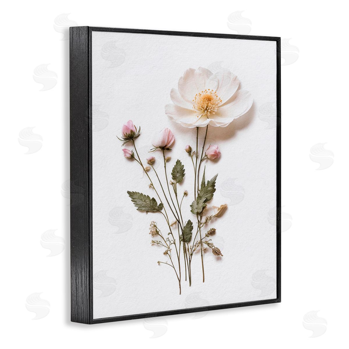 Lettered and Lined Simple Pressed Flowers Black Framed Giclee Print Wall Art