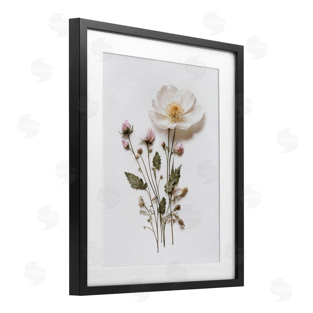 Lettered and Lined Simple Pressed Flowers Black Framed Print Under Glass Wall Art