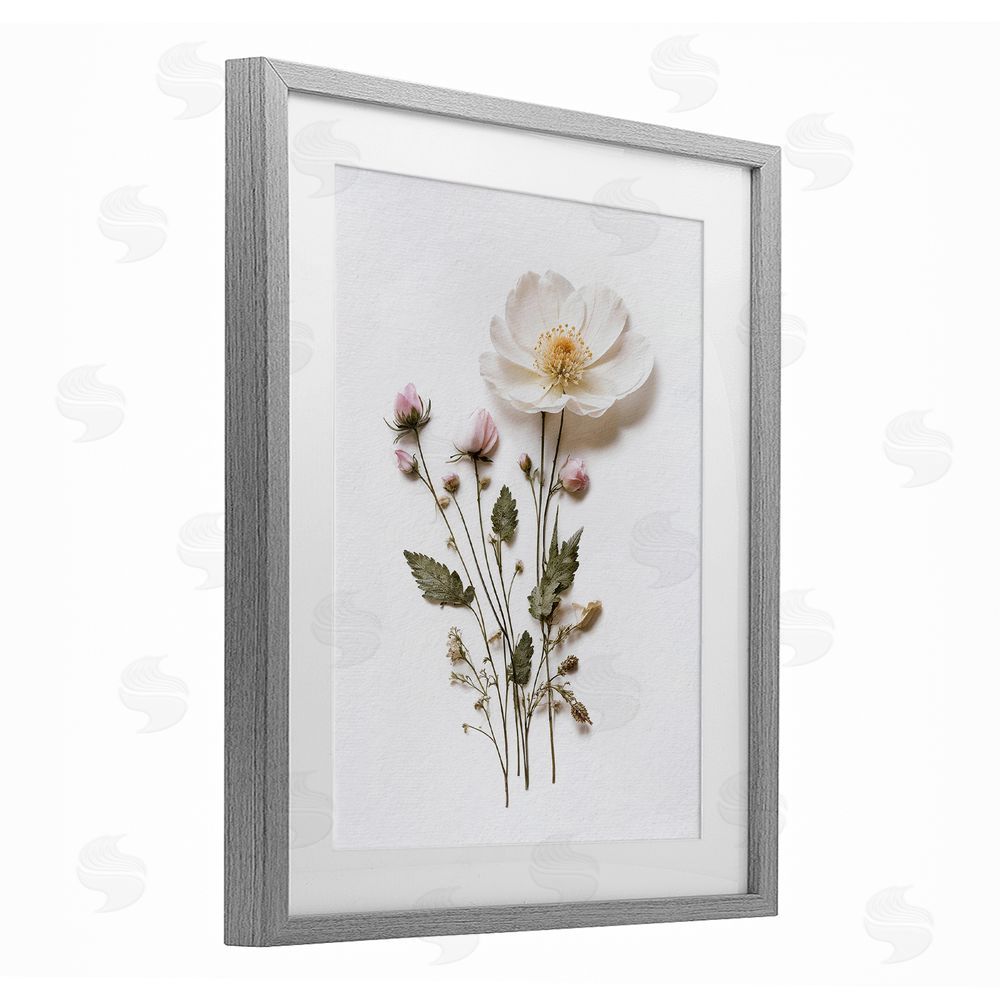 Lettered and Lined Simple Pressed Flowers Gray Framed Print Under Glass Wall Art