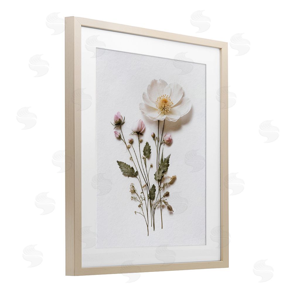 Lettered and Lined Simple Pressed Flowers Brown Framed Print Under Glass Wall Art