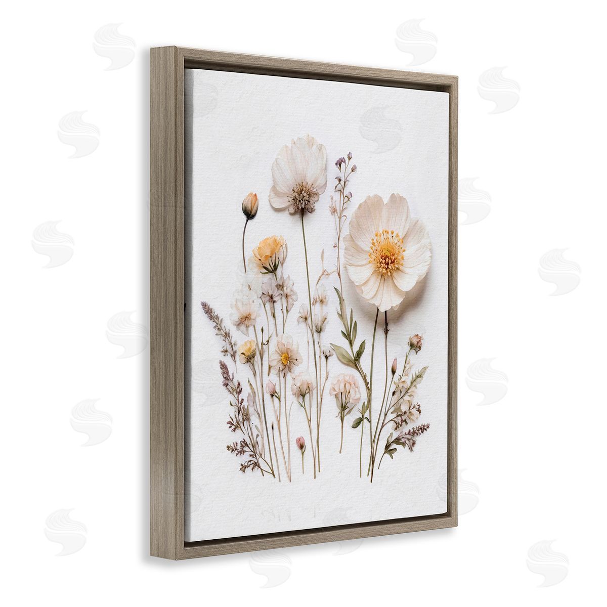 Lettered and Lined Pressed Bathroom Botanicals Brown Floating Frame Canvas Wall Art Print