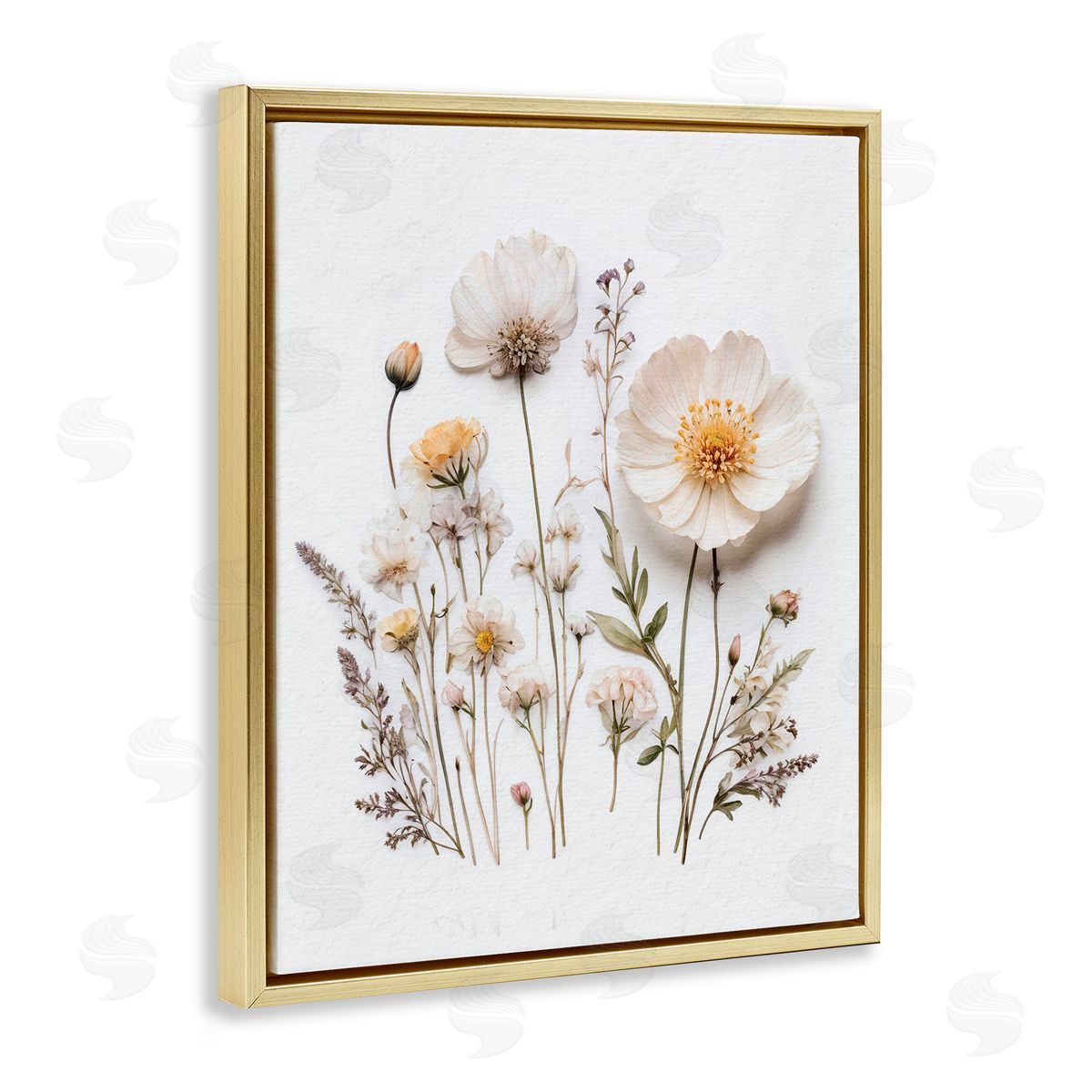 Lettered and Lined Pressed Bathroom Botanicals Gold Floating Frame Canvas Wall Art Print