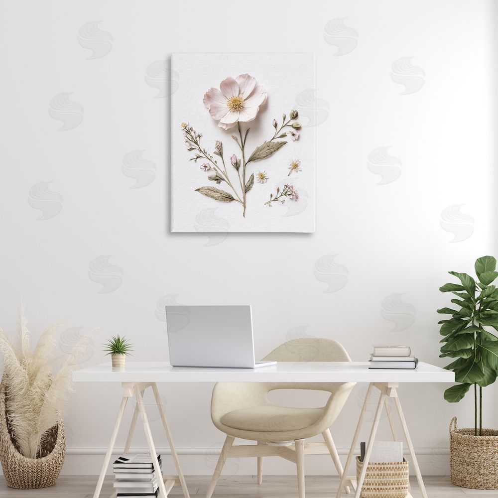 Lettered and Lined Pressed Wild Flowers Stretched Canvas Wall Art Print in Room