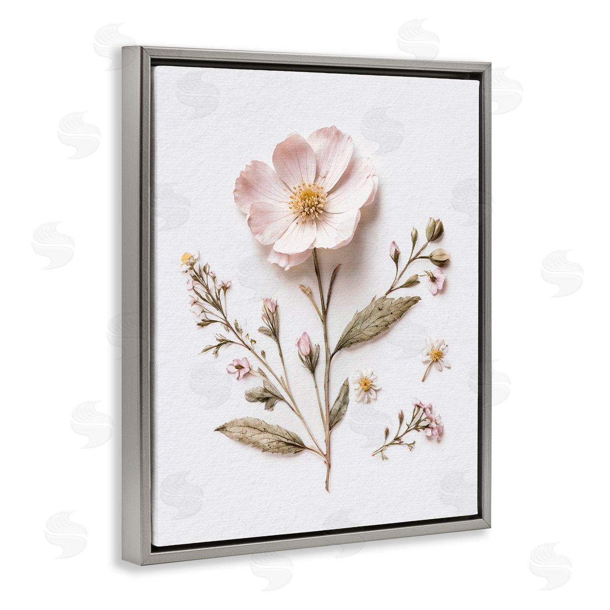 Lettered and Lined Pressed Wild Flowers Gray Floating Frame Canvas Wall Art Print