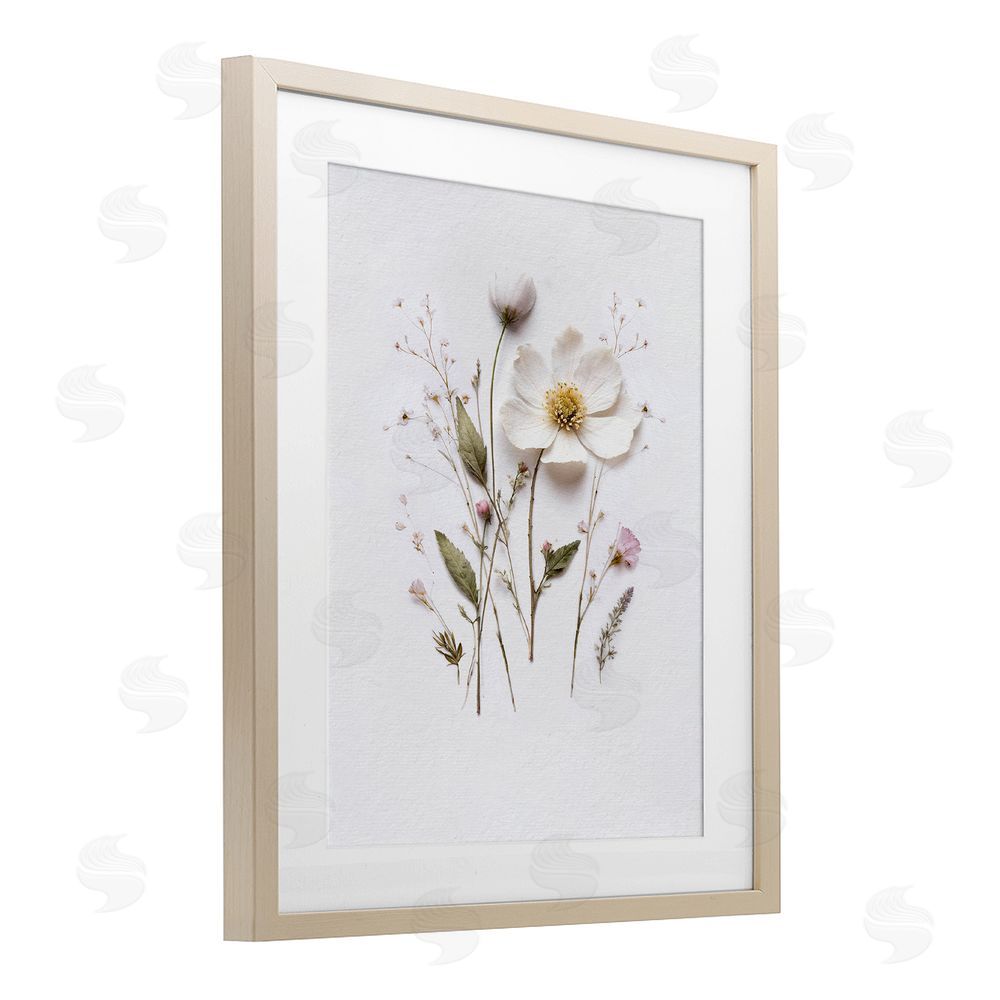 Lettered and Lined Delicate Pressed Flower Sprigs Brown Framed Print Under Glass Wall Art