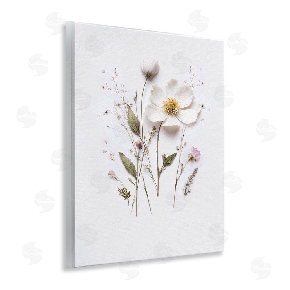 Lettered and Lined Delicate Pressed Flower Sprigs Wooden Wall Plaque Art Print