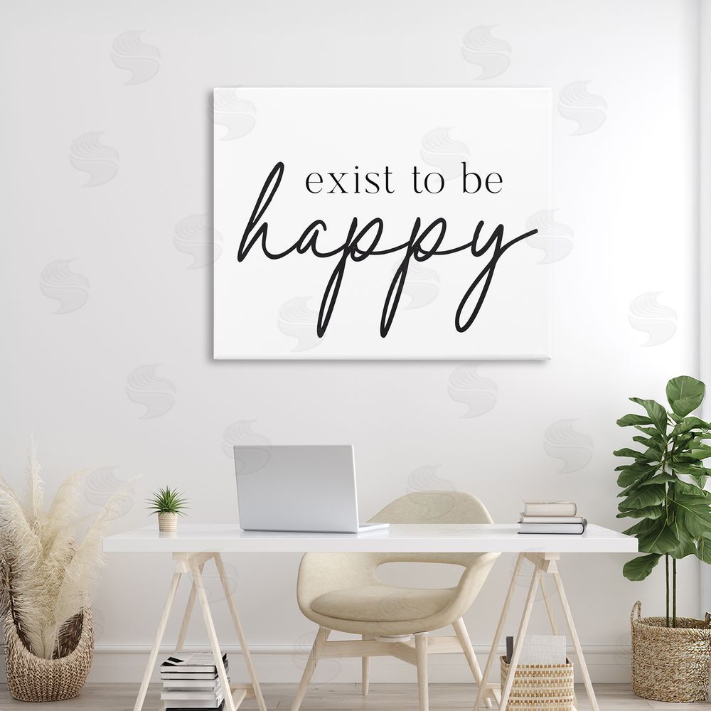 Lettered and Lined Exist To Be Happy Stretched Canvas Wall Art Print in Room