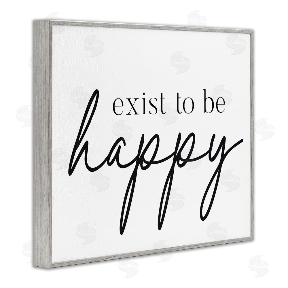 Lettered and Lined Exist To Be Happy Gray Framed Giclee Print Wall Art